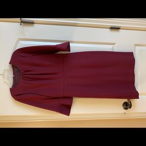 J Crew Maroon Ponte dress with bell sleeves. Size 4 Tall